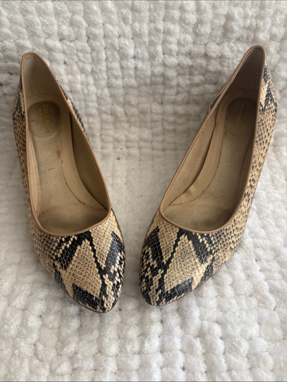 Beige Snakeskin Pointed-Toe Women's Pumps